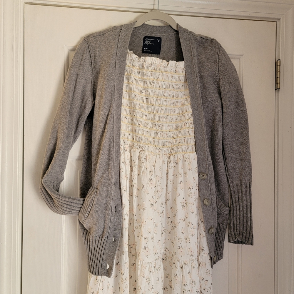 Cotton Gray Button-Up Cardigan Sweater - Picture 9 of 9